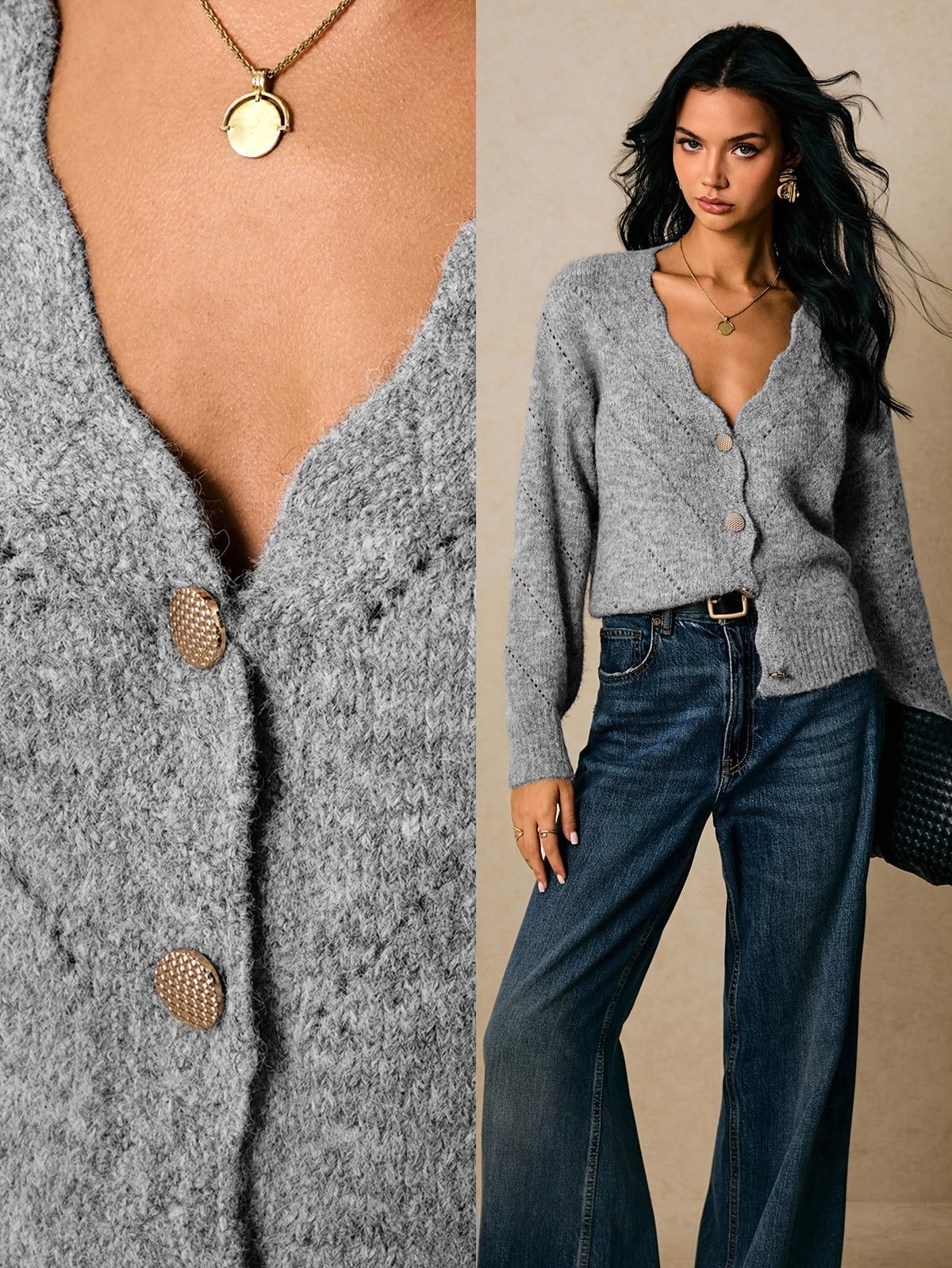 Scalloped V-Neck Cardigan