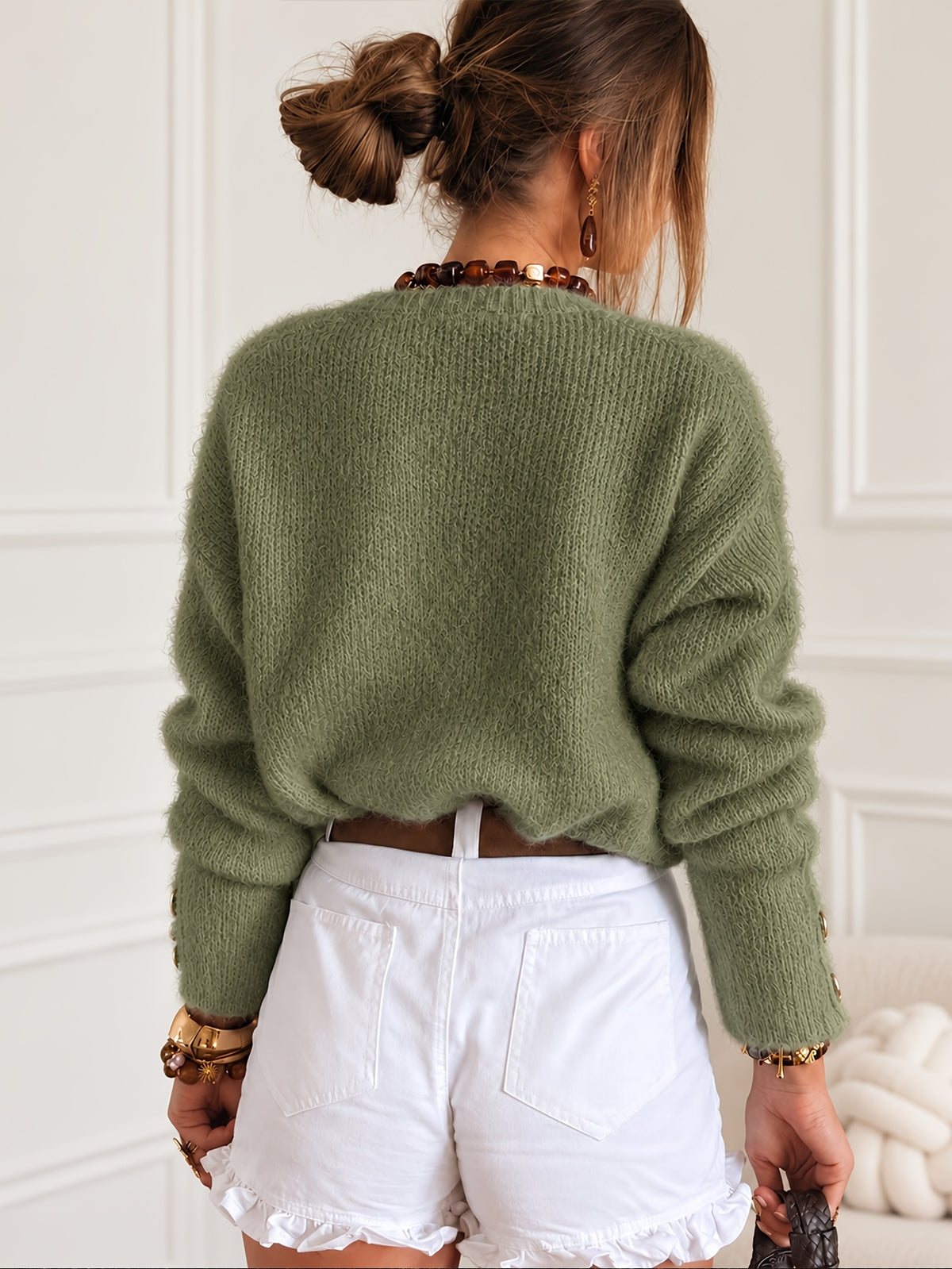 Heart Button Fuzzy Cardigan