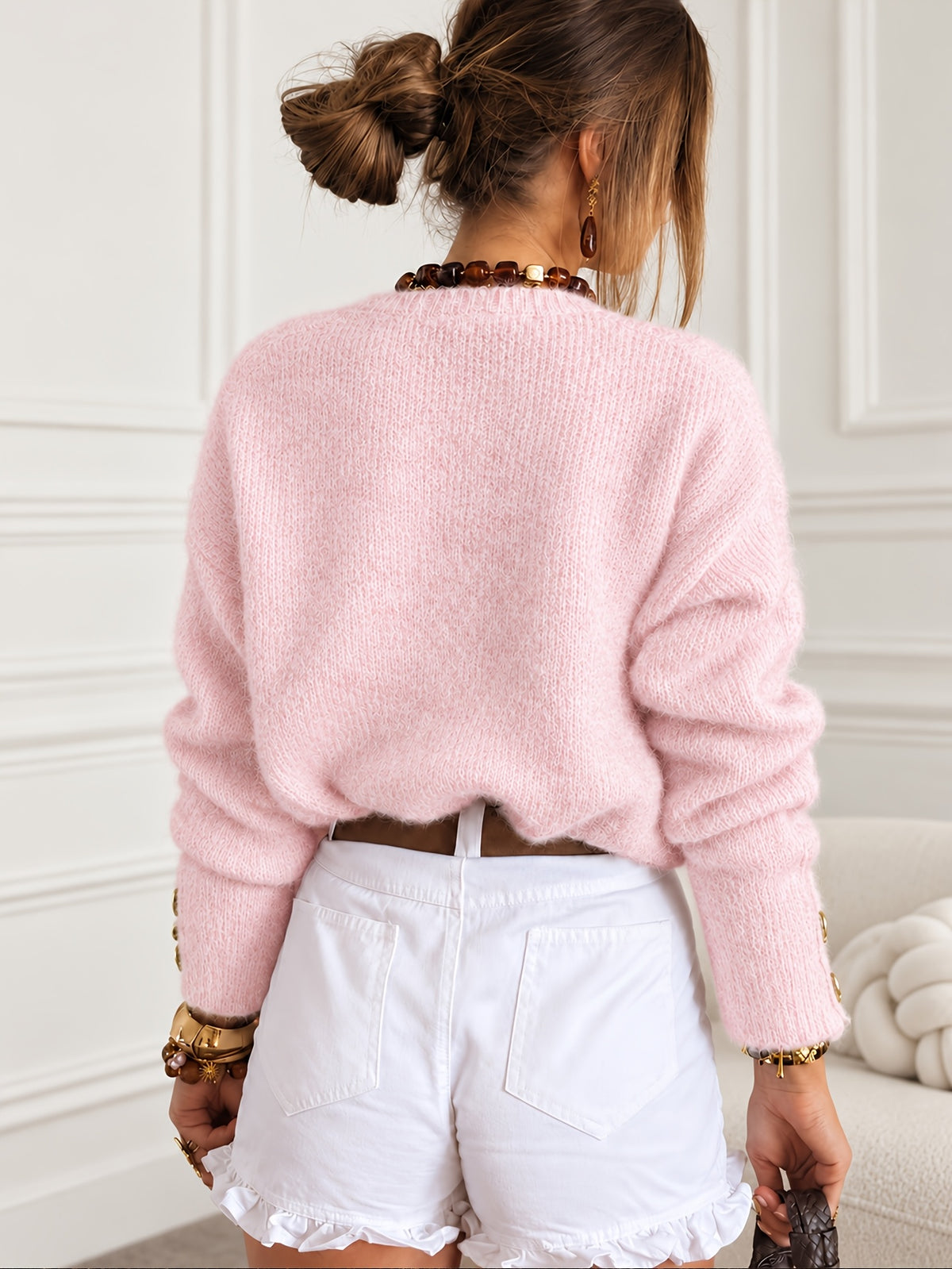 Heart Button Fuzzy Cardigan