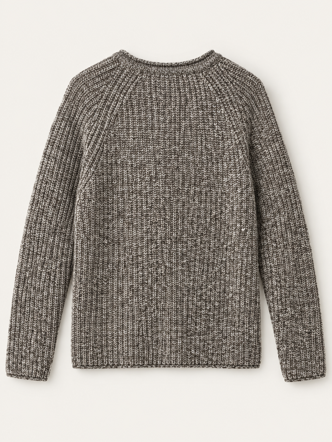 Wool Marled Rib Crewneck in Heather Coffee, back