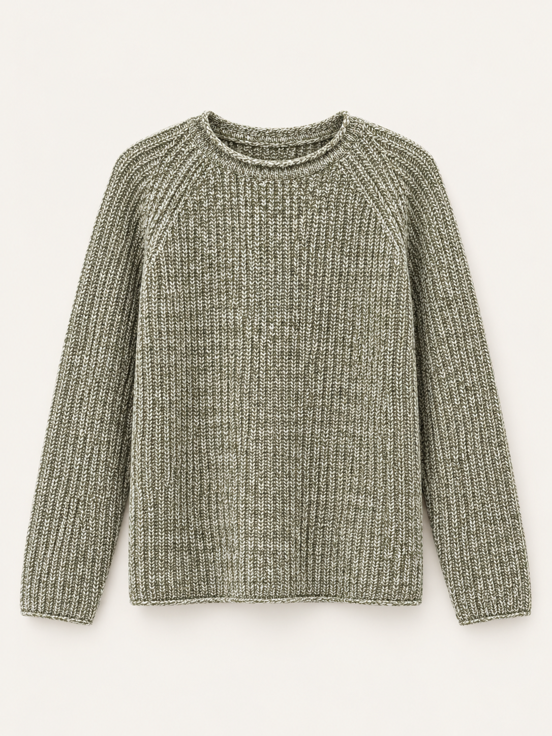 Wool Marled Rib Crewneck in Heather Green, front