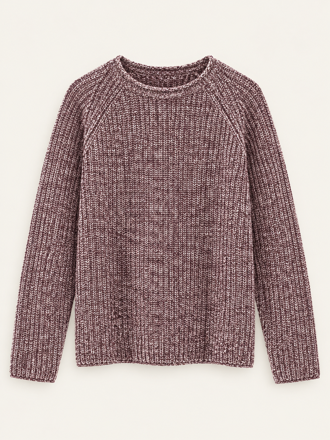 Wool Marled Rib Crewneck in Heather Wine, front