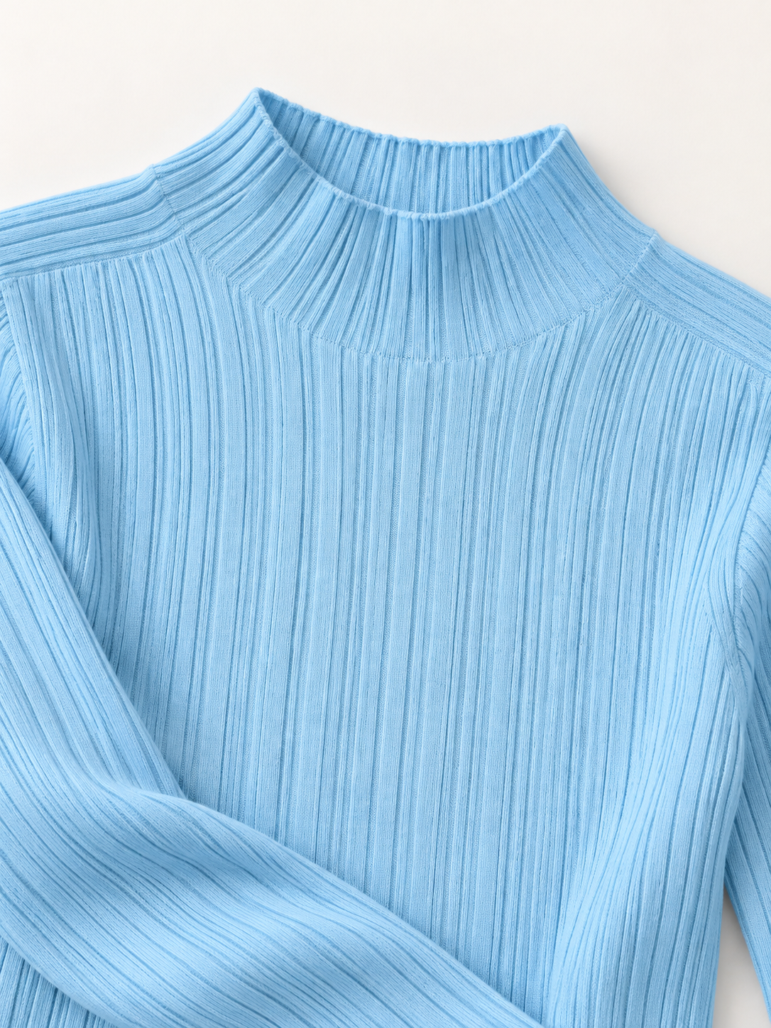 Mock-Neck Knit Top in Sky Blue — knit detail