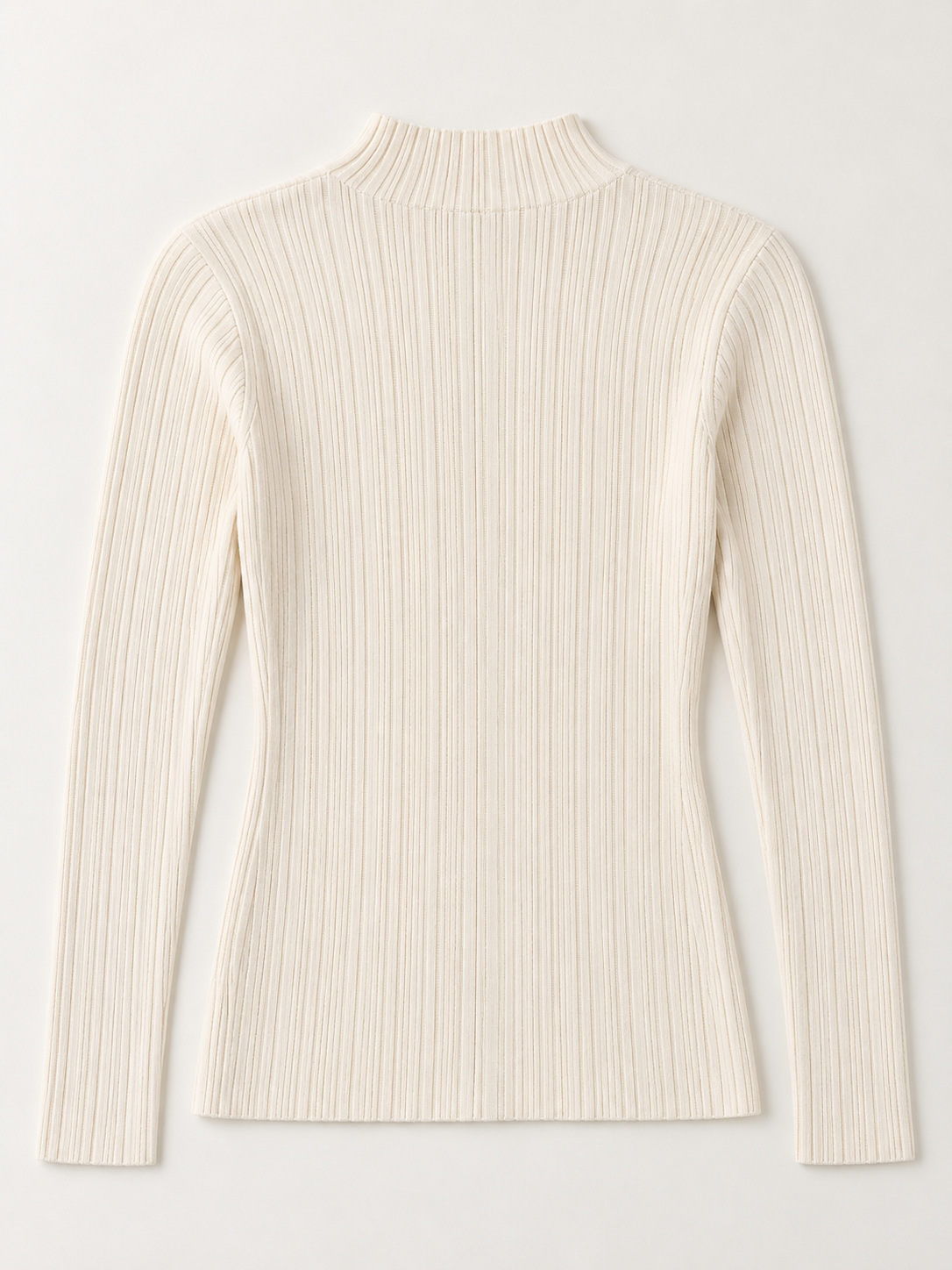 Wool Rib Mock-Neck Sweater in Cream, flat back view
