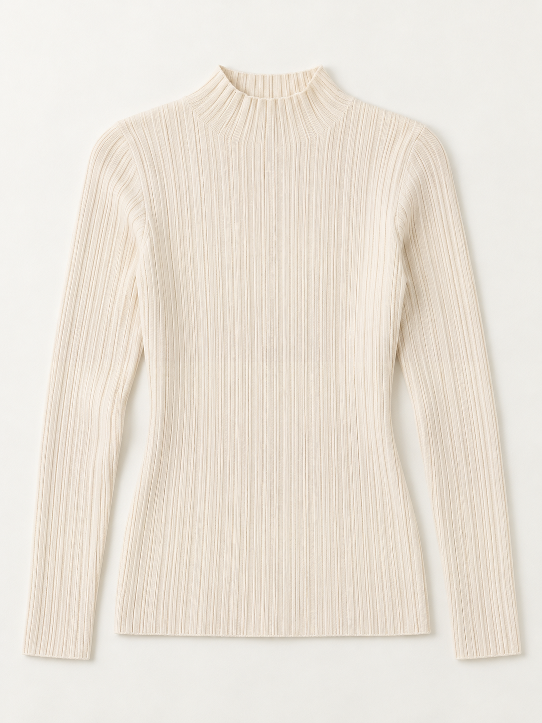 Wool Rib Mock-Neck Sweater in Cream, flat front view