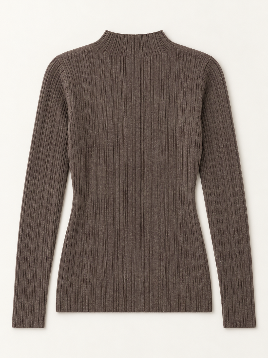 Wool Rib Mock-Neck Sweater in Mocha, flat back view