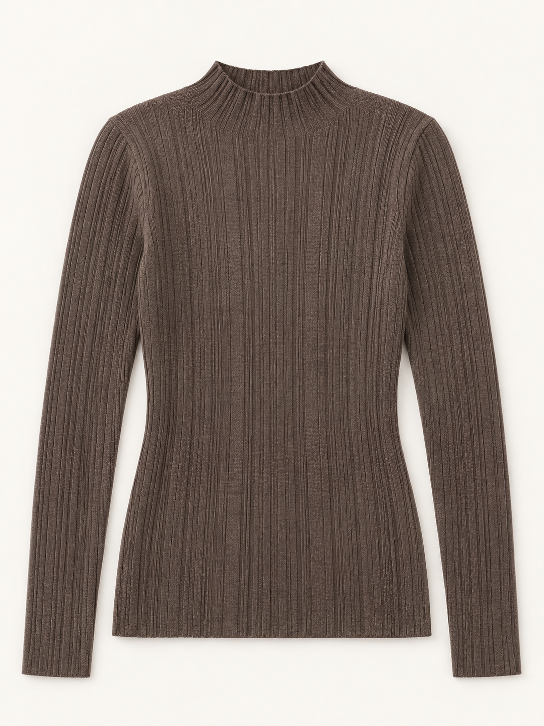 Wool Rib Mock-Neck Sweater in Mocha, flat front view