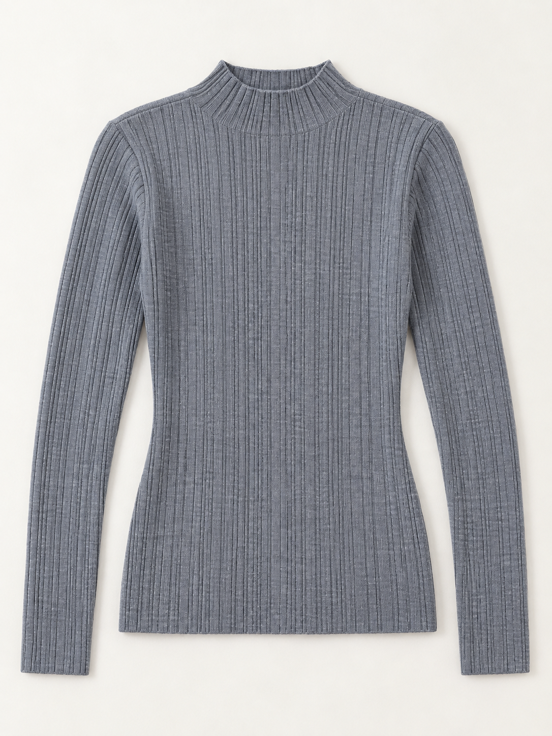 Wool Rib Mock-Neck Sweater in Steel Gray, flat front view