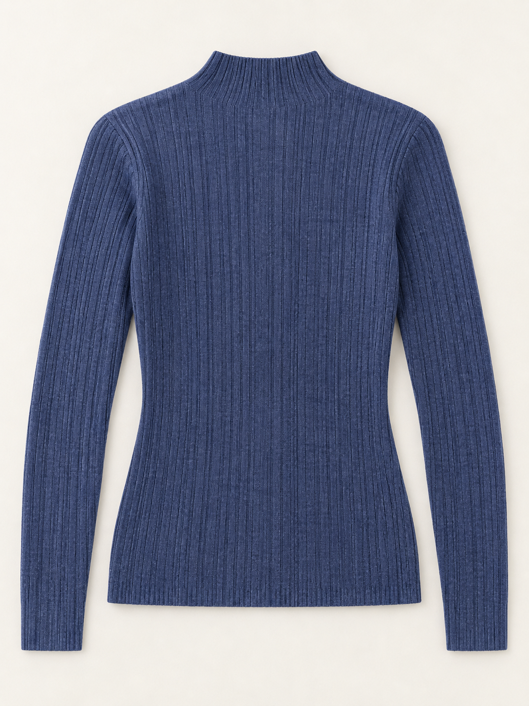 Wool Rib Mock-Neck Sweater in Vintage Blue, flat back view
