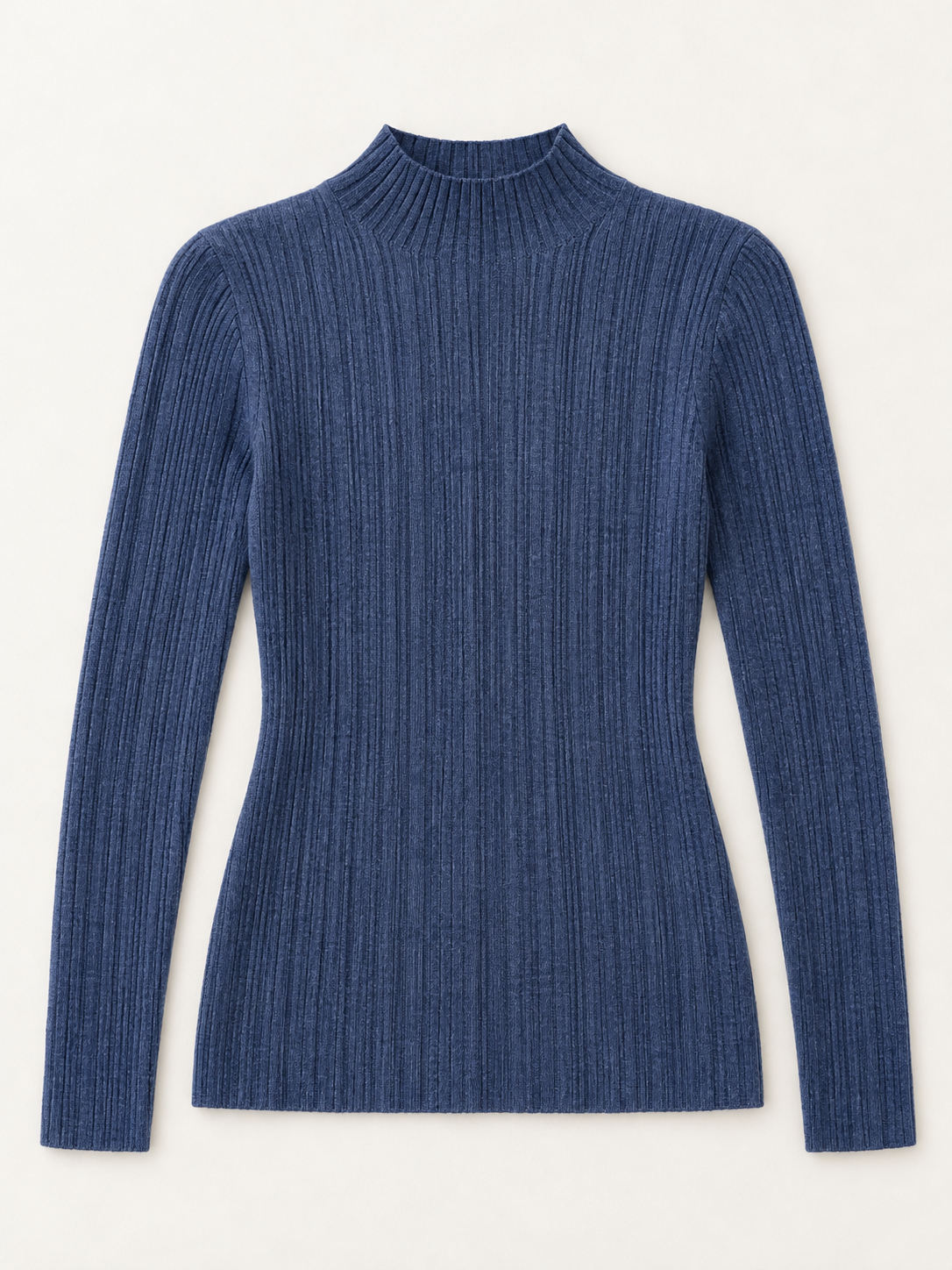 Wool Rib Mock-Neck Sweater in Vintage Blue, flat front view