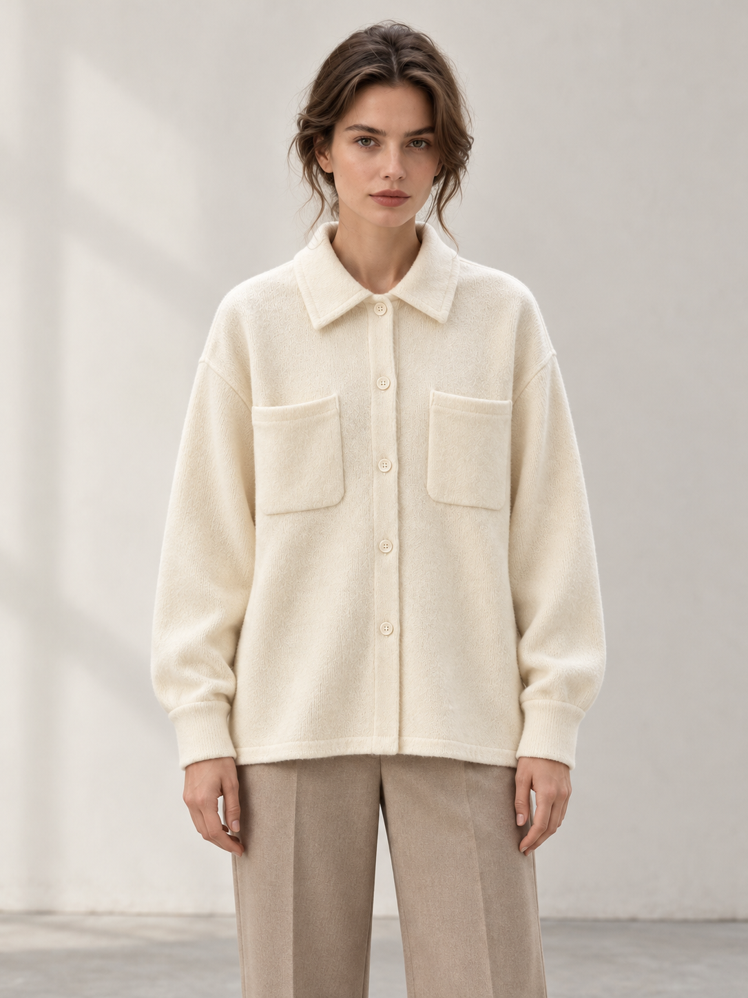 Two-Pocket Shirt in White — model front