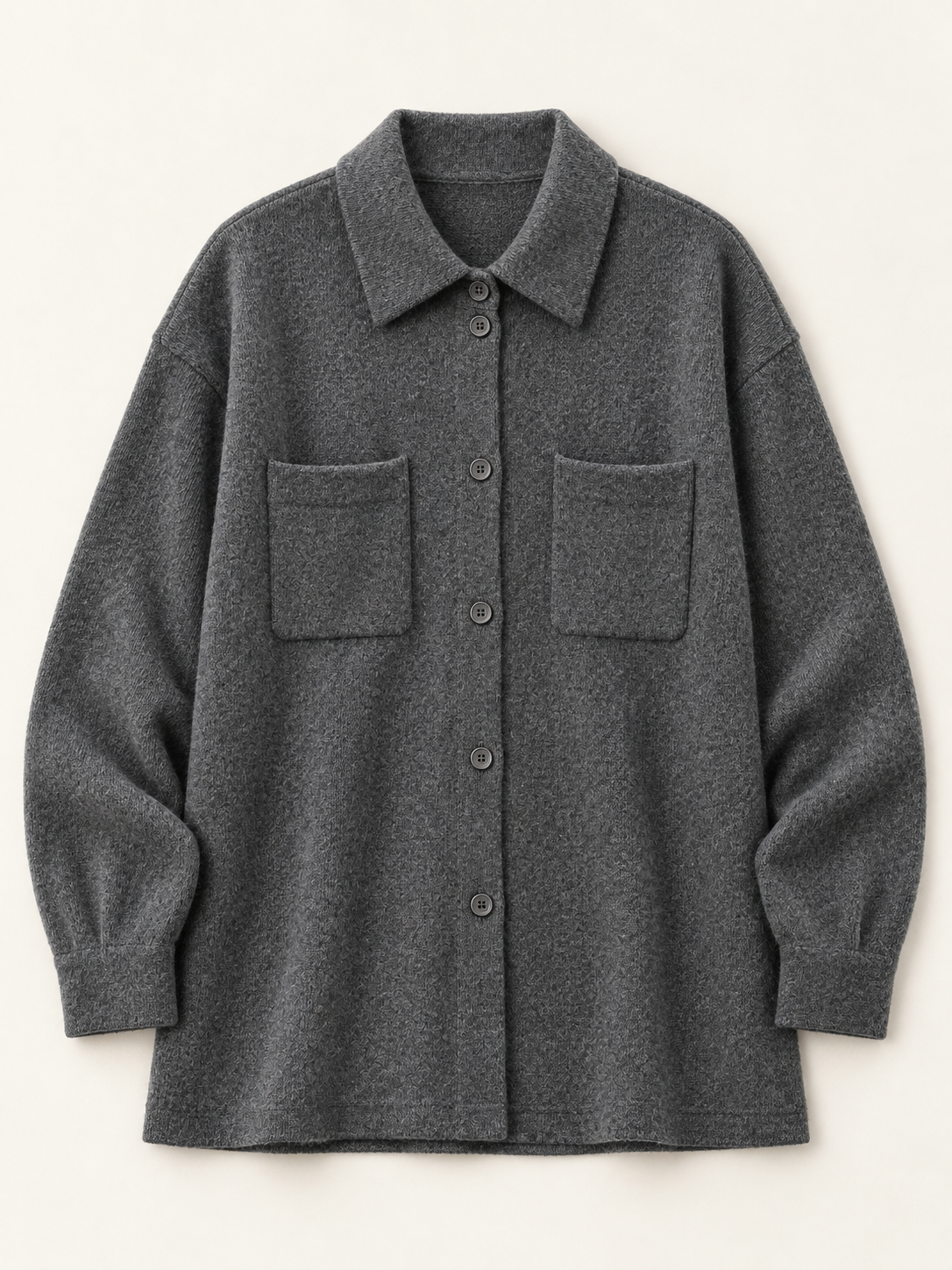 Wool Two-Pocket Collared Cardigan in Gray, flat front view