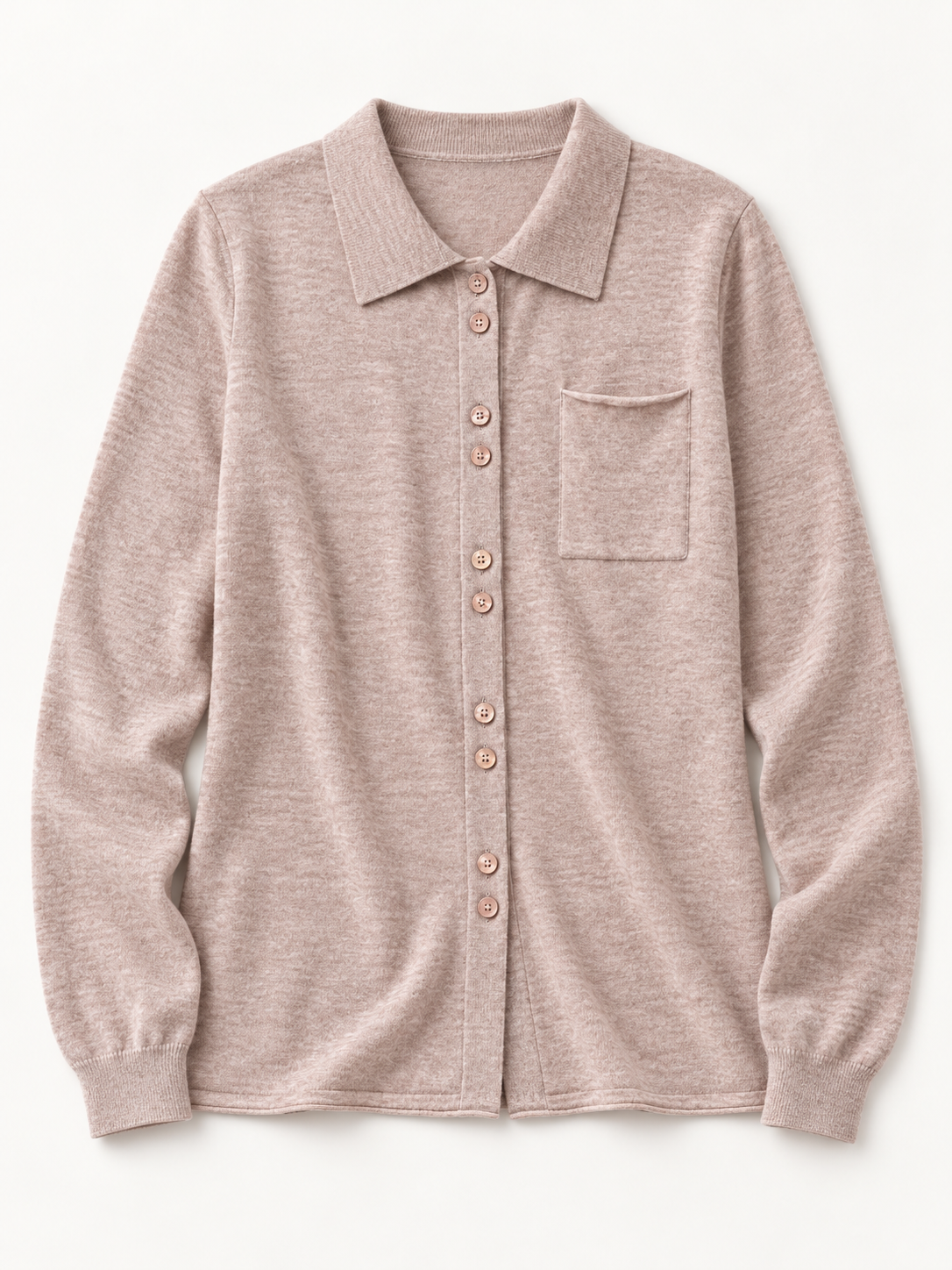 Polo-Collar Knit Cardigan in Camel — product front