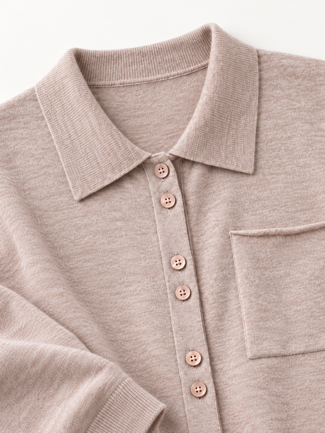 Polo-Collar Knit Cardigan in Camel — knit detail