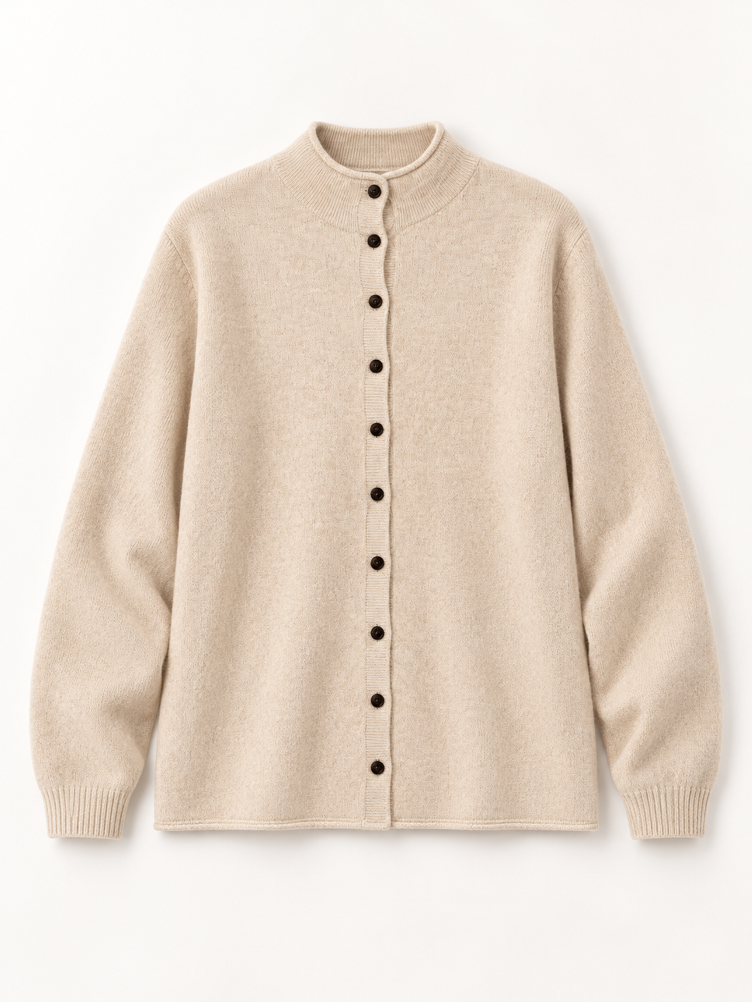 Stand-Collar Knit Cardigan in Beige — product front