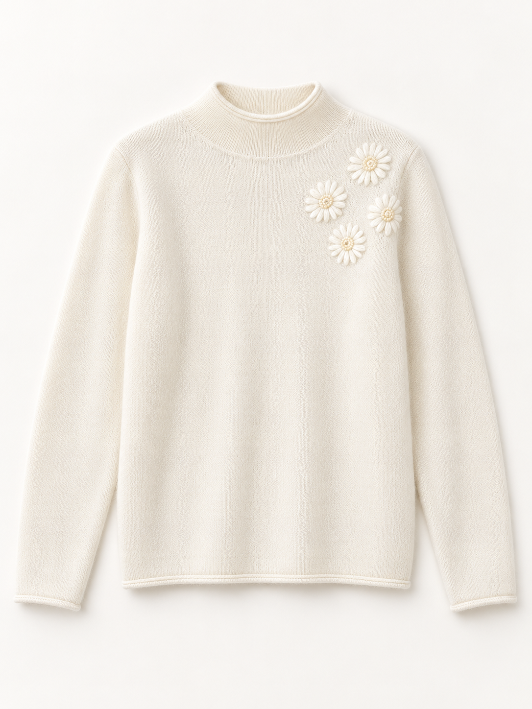 Floral-Detail Roll-Edge Sweater — product front