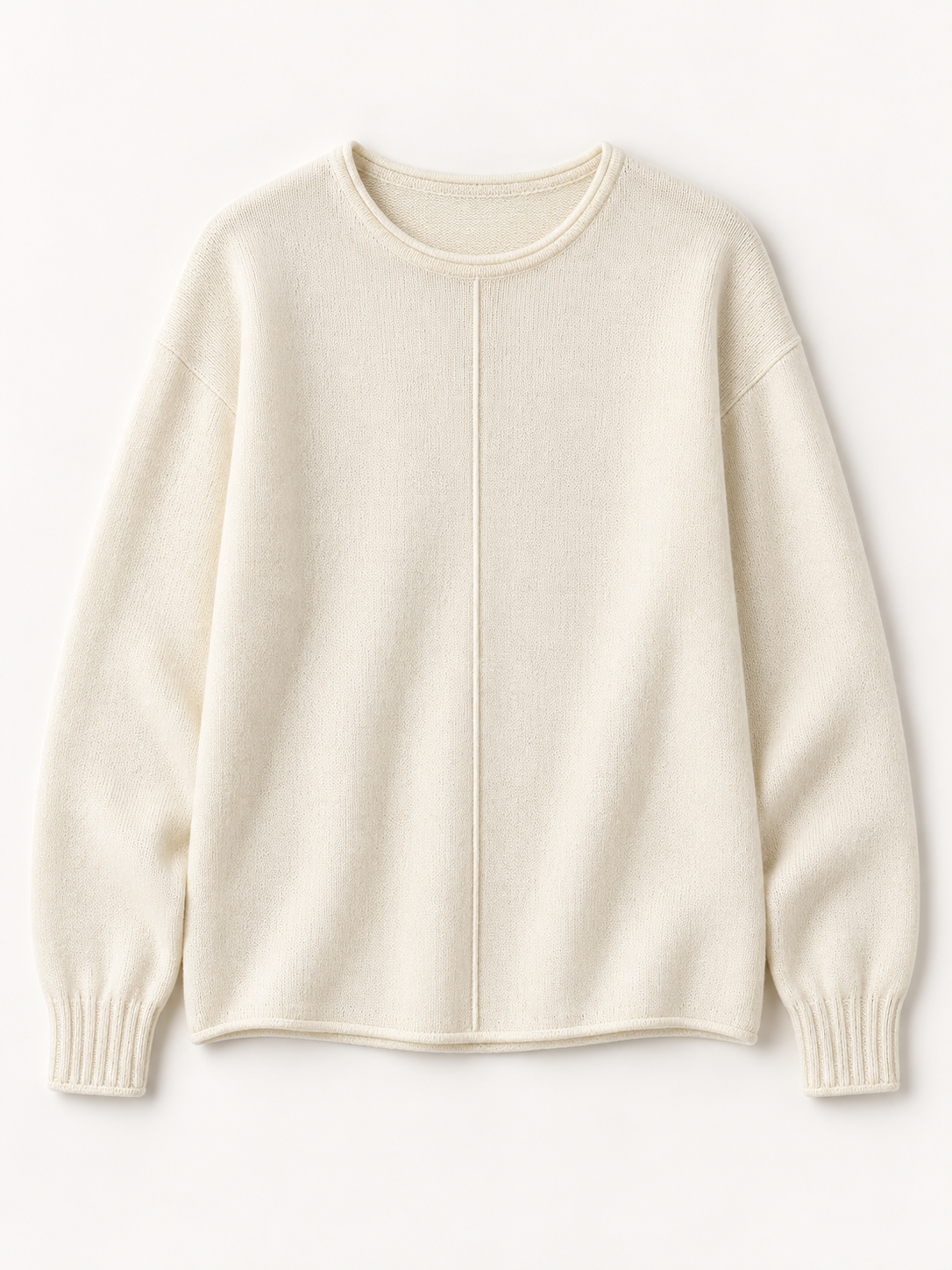 Roll-Edge Knit Sweater in White — product front