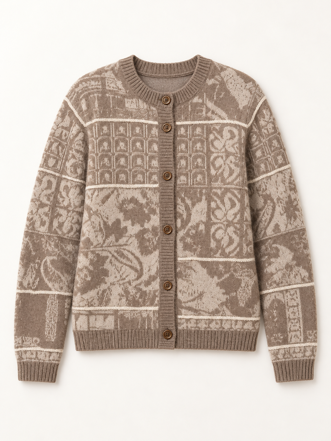 Jacquard Knit Cardigan in Camel — product front