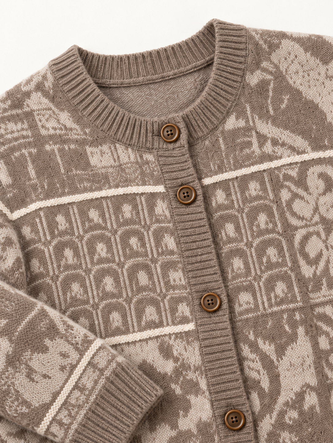 Jacquard Knit Cardigan in Camel — knit detail