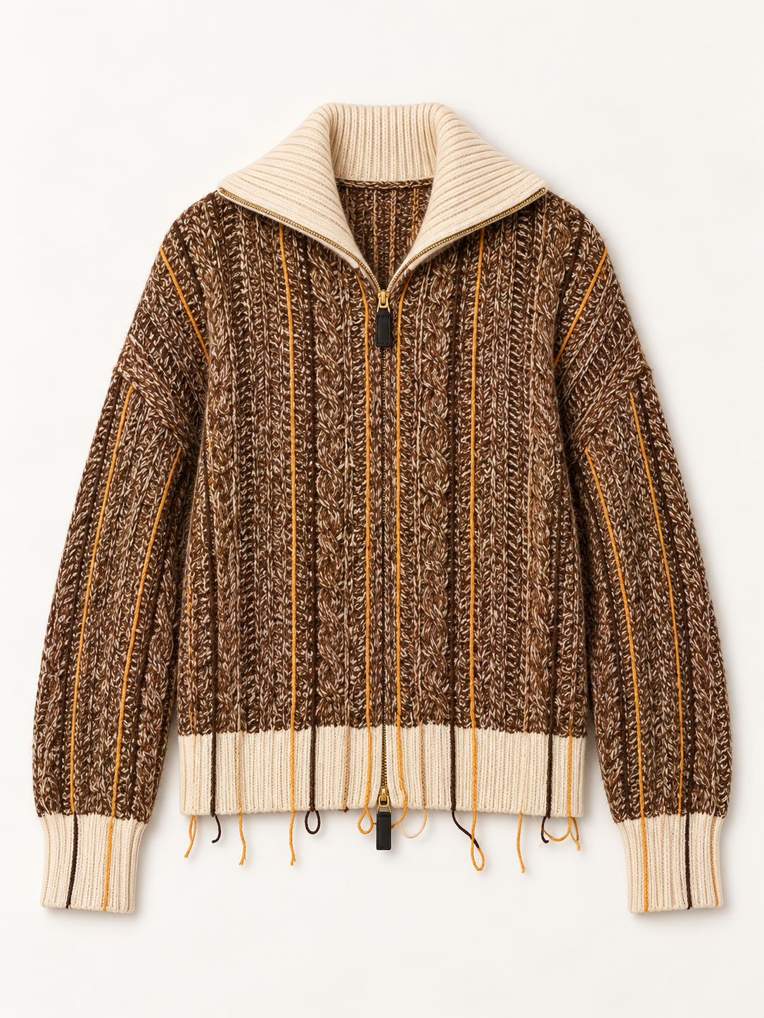Marled Zip-Front Cardigan in Caramel — product front