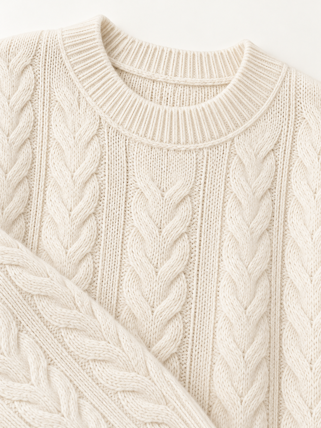 Cable-Knit Sweater in White — knit detail