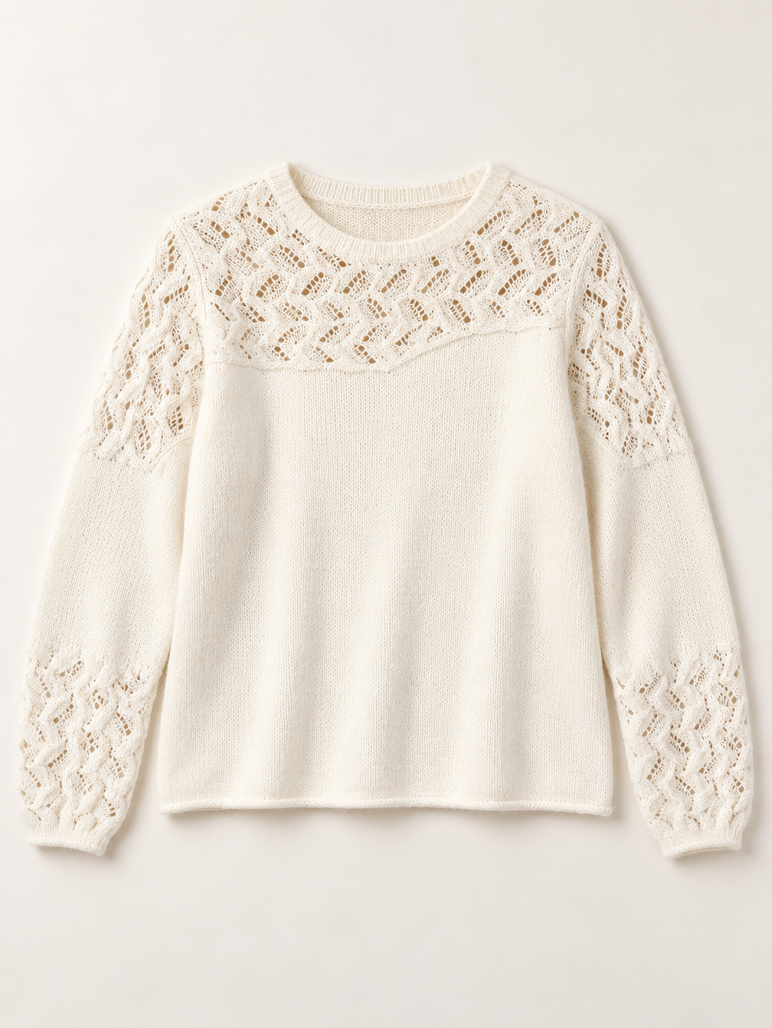 Openwork Crewneck Sweater in White — product front