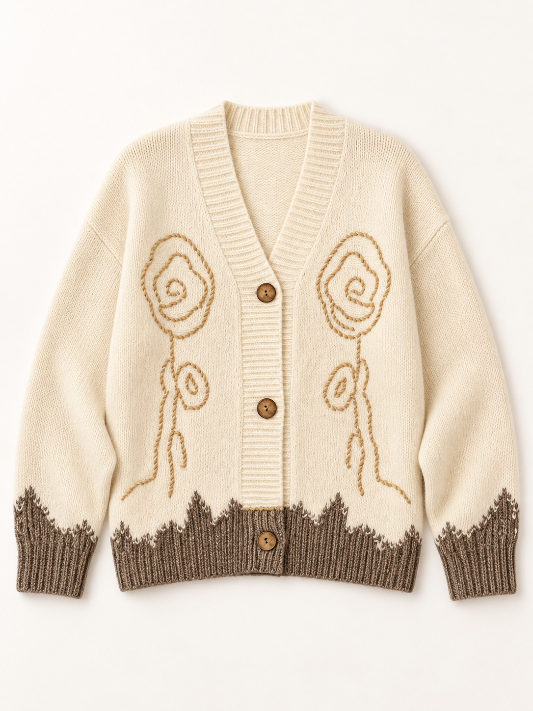 Floral-Detail Knit Cardigan in White — product front
