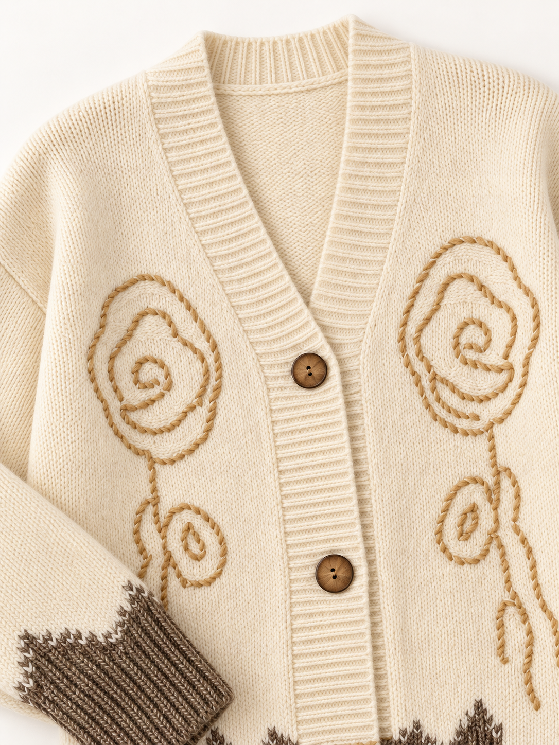Floral-Detail Knit Cardigan in White — knit detail