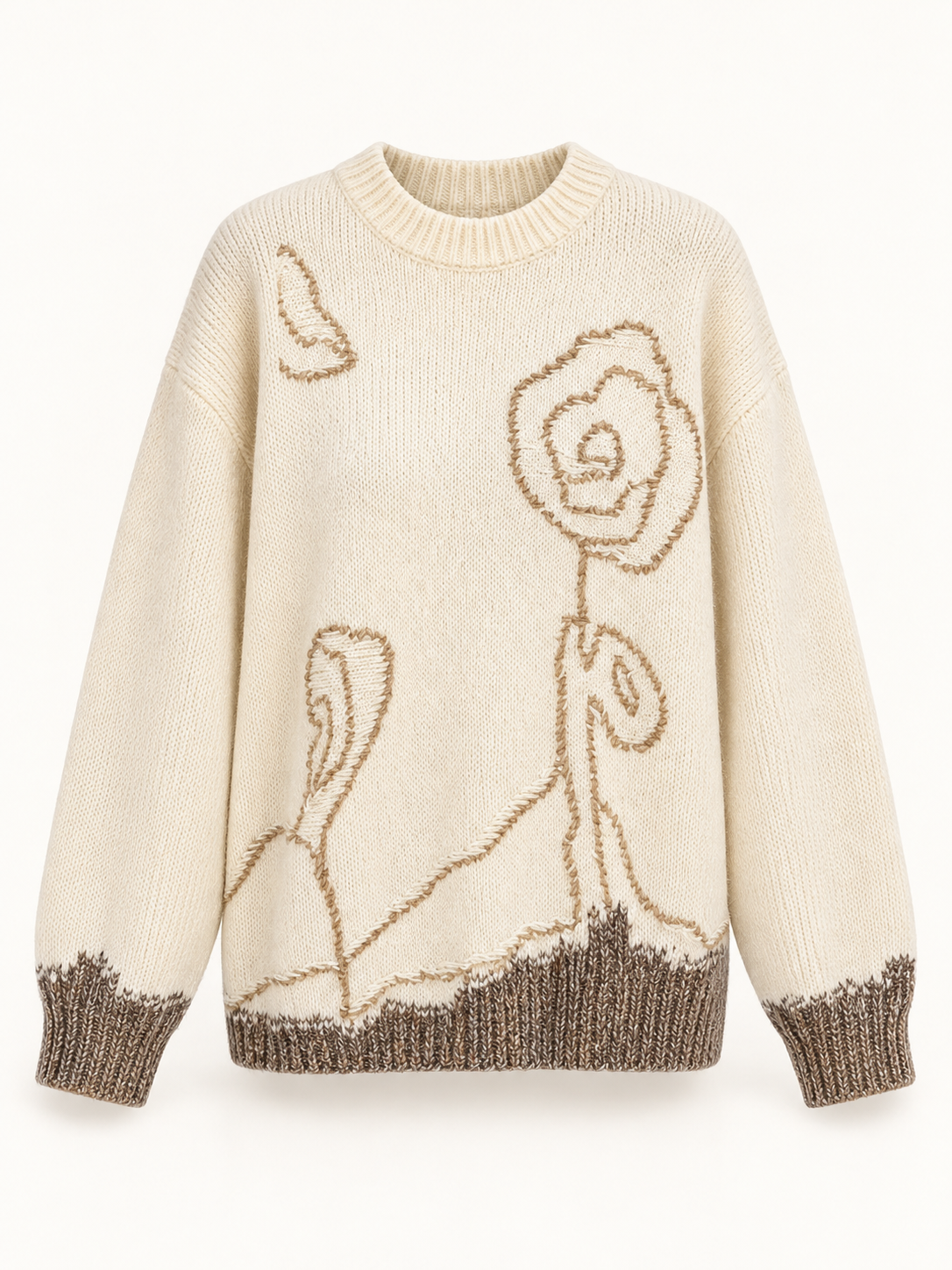 Floral-Detail Knit Pullover in White — product front