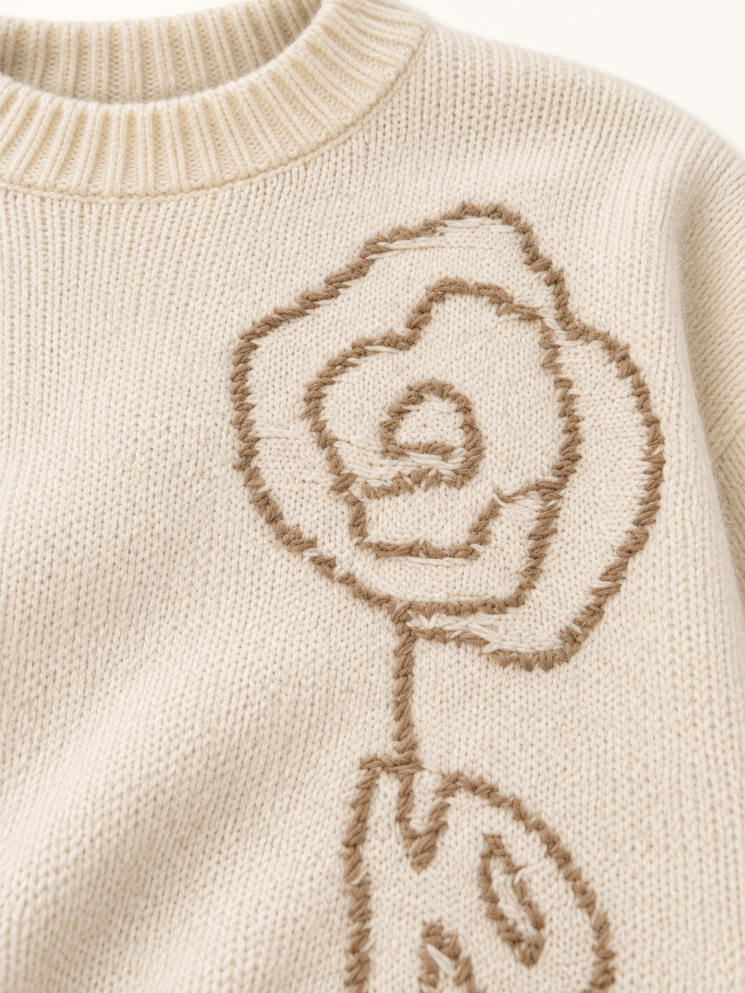 Floral-Detail Knit Pullover in White — knit detail