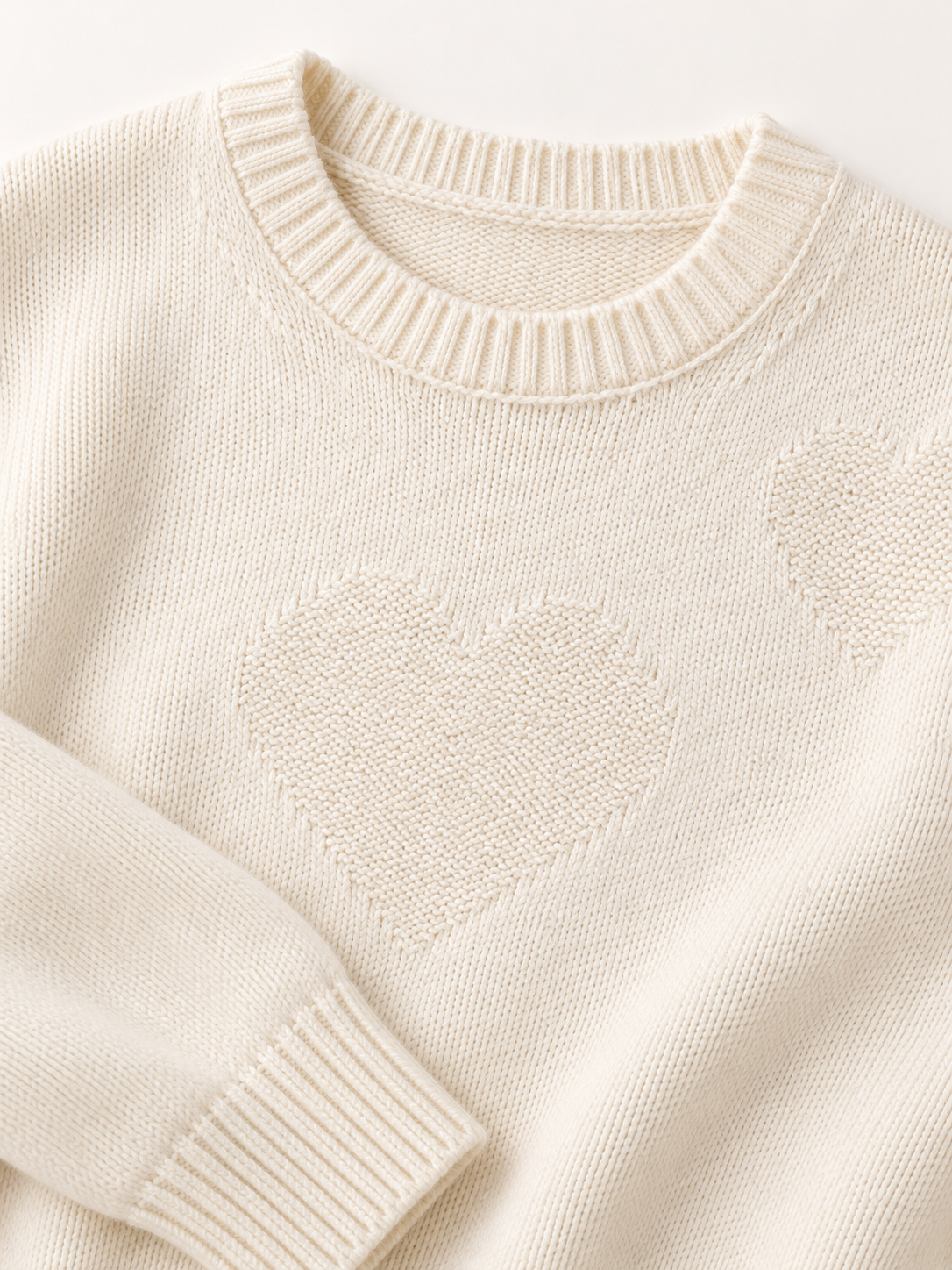 Tonal Jacquard Crewneck Sweater in White — knit detail