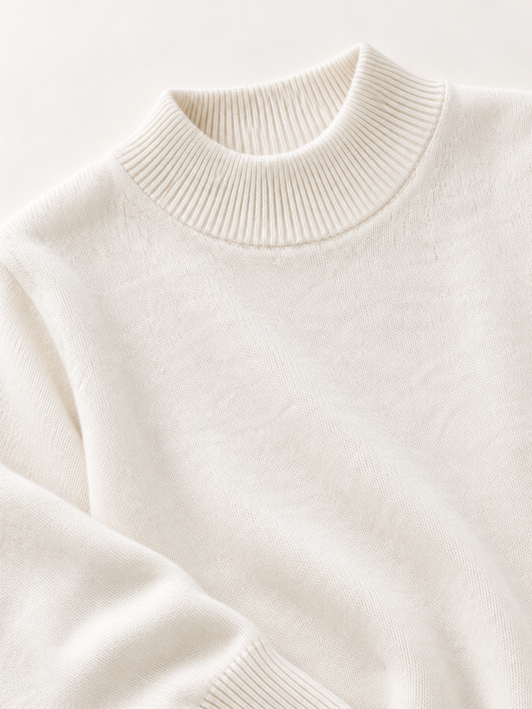 Solid Mock-Neck Sweater in White — knit detail