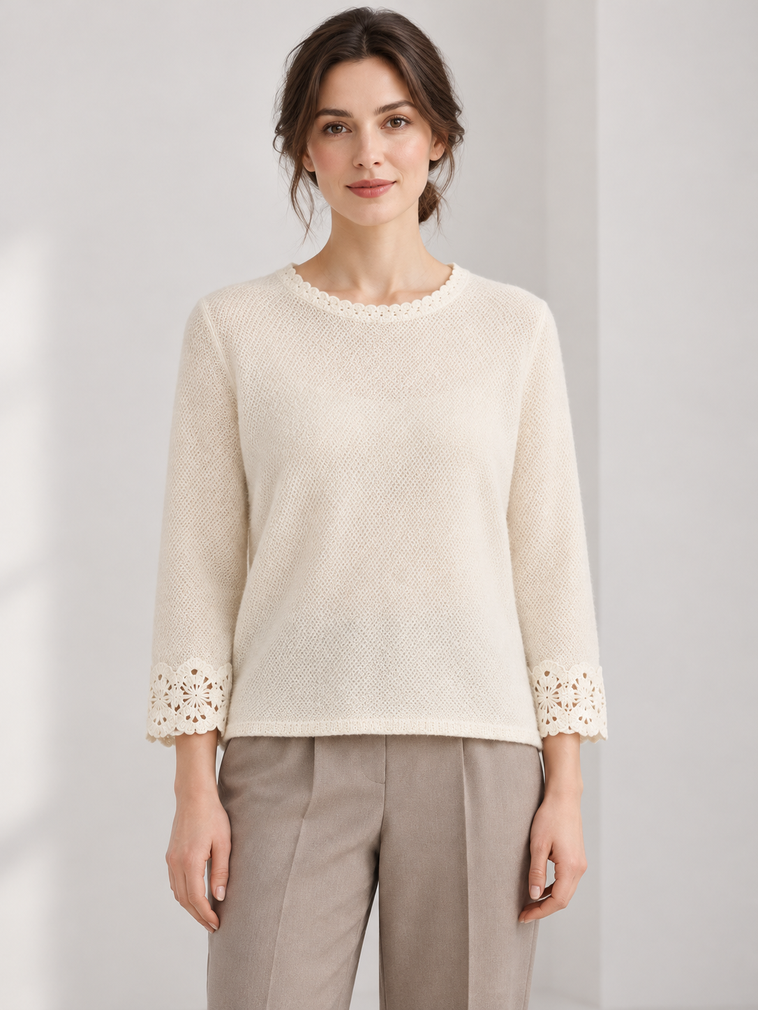 Decorative-Trim Knit Sweater — model front