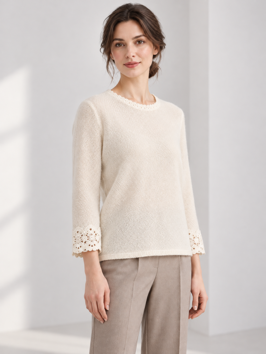 Decorative-Trim Knit Sweater — model threequarter