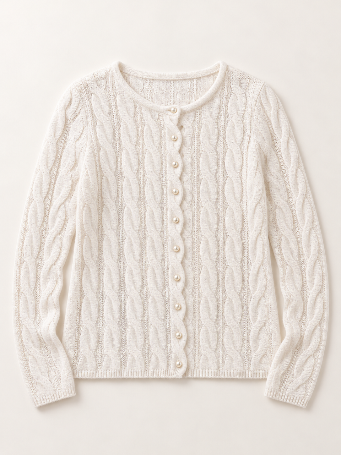 Cable-Knit Cardigan in White — product front