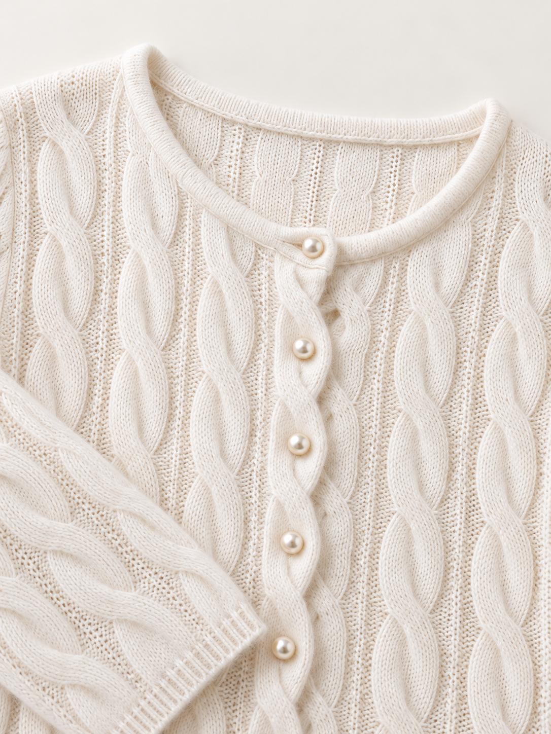 Cable-Knit Cardigan in White — knit detail