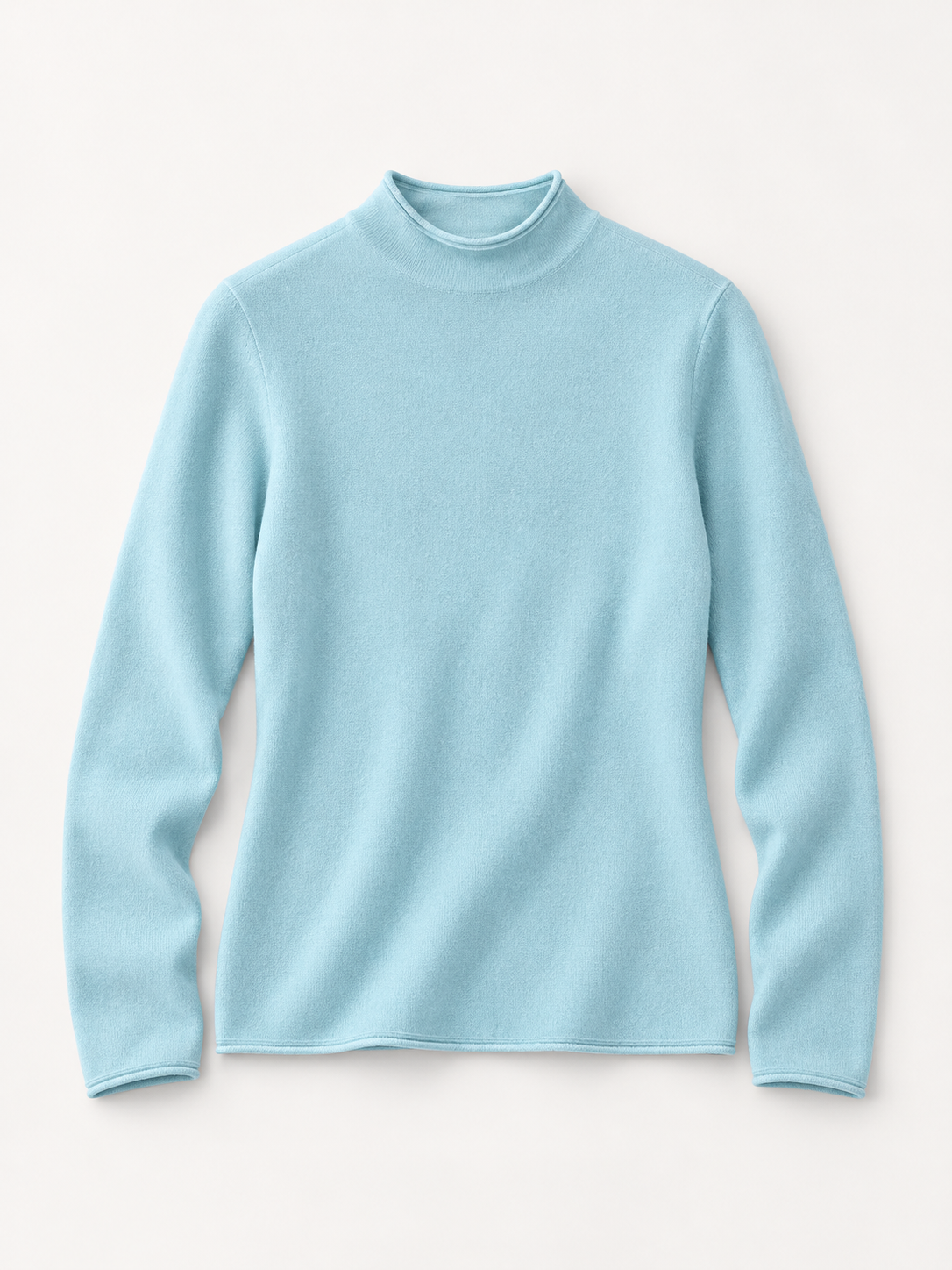 Roll-Edge Mock-Neck Sweater in Lake Blue — product front