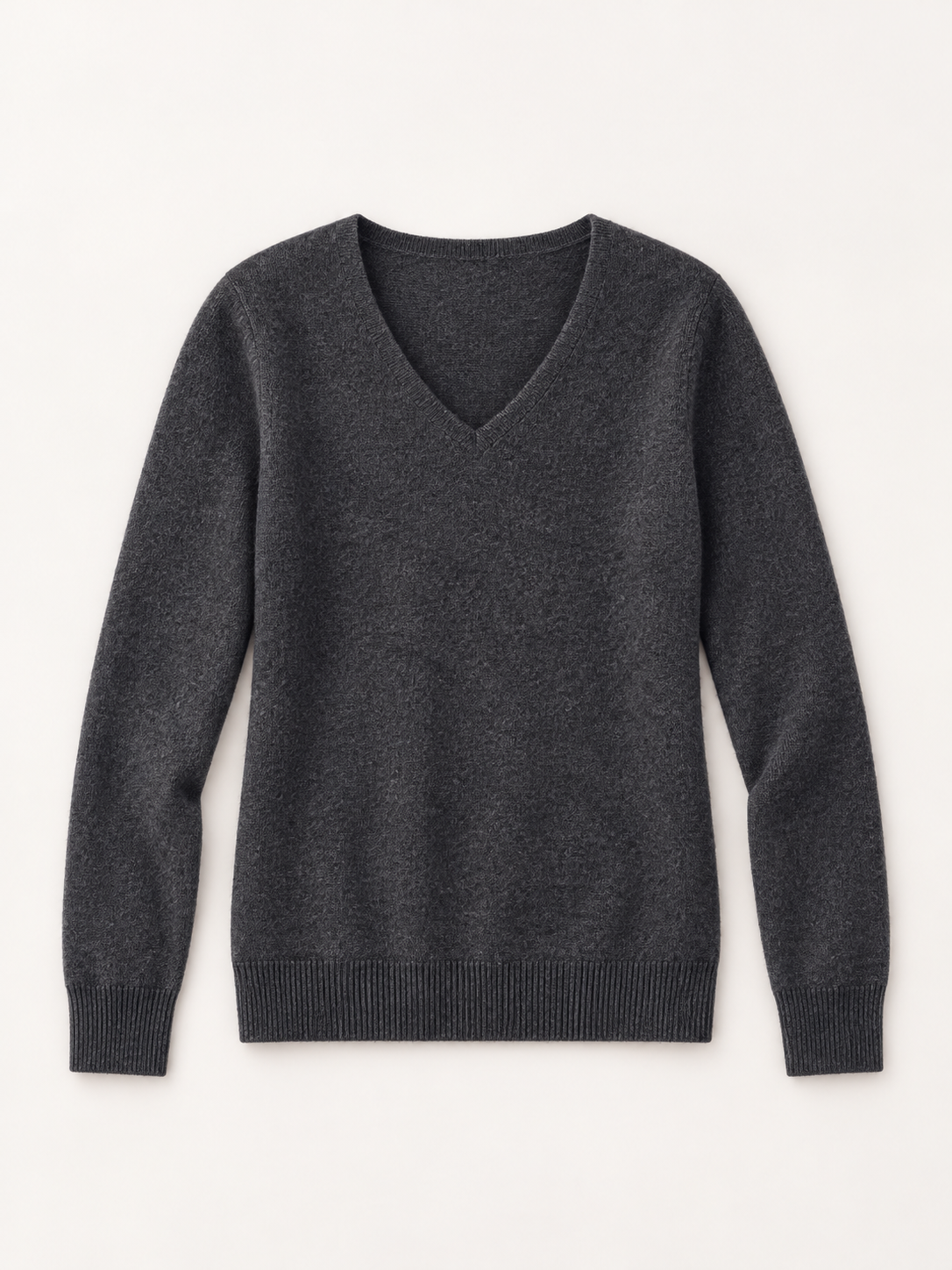 Plain-Knit V-Neck Sweater in Dark Gray — product front
