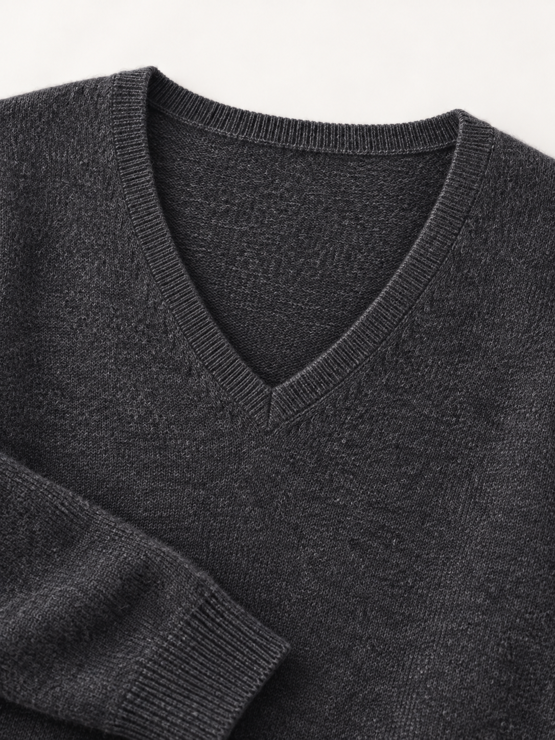 Plain-Knit V-Neck Sweater in Dark Gray — knit detail