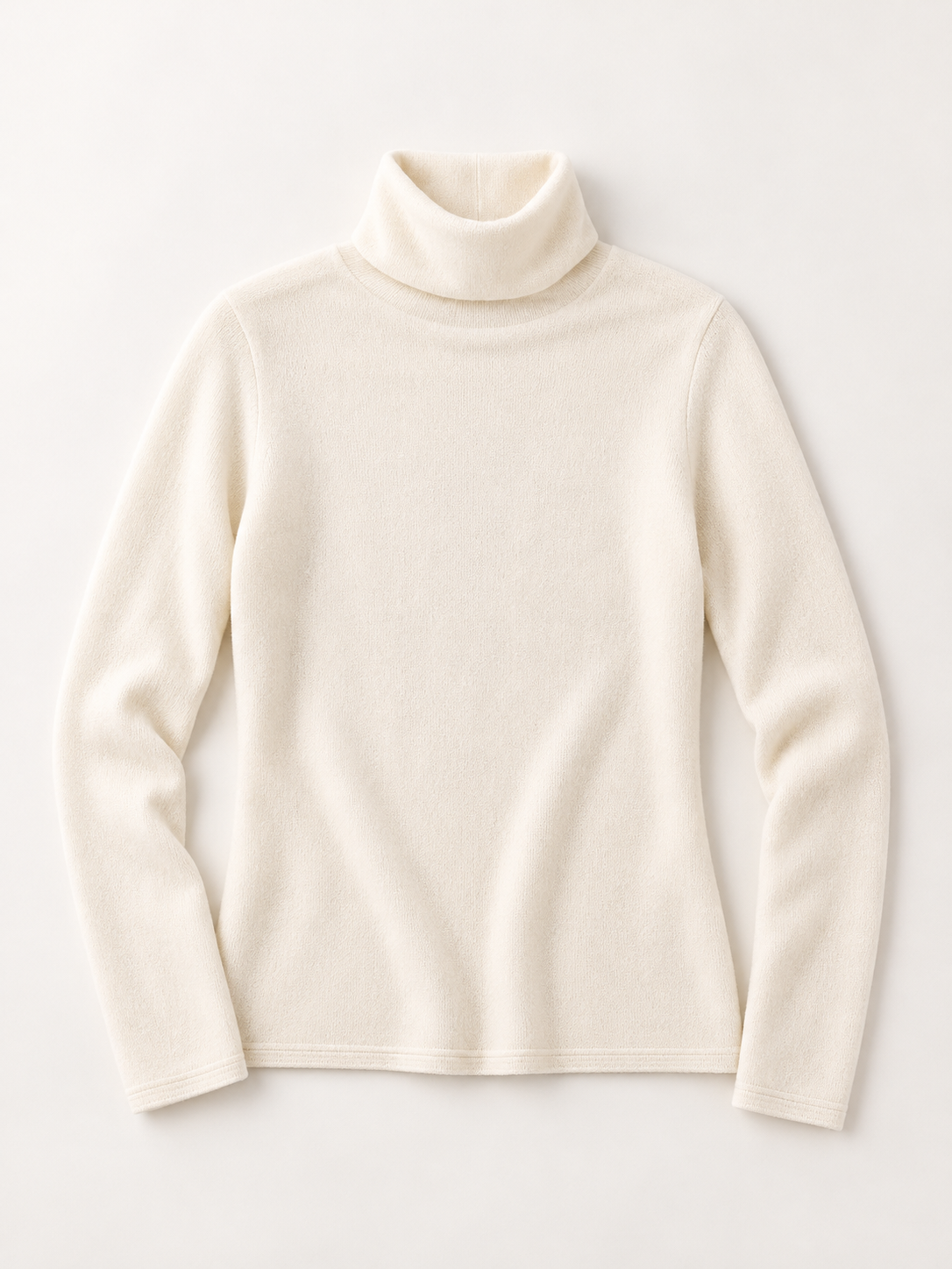 Roll-Edge Turtleneck Sweater in White — product front