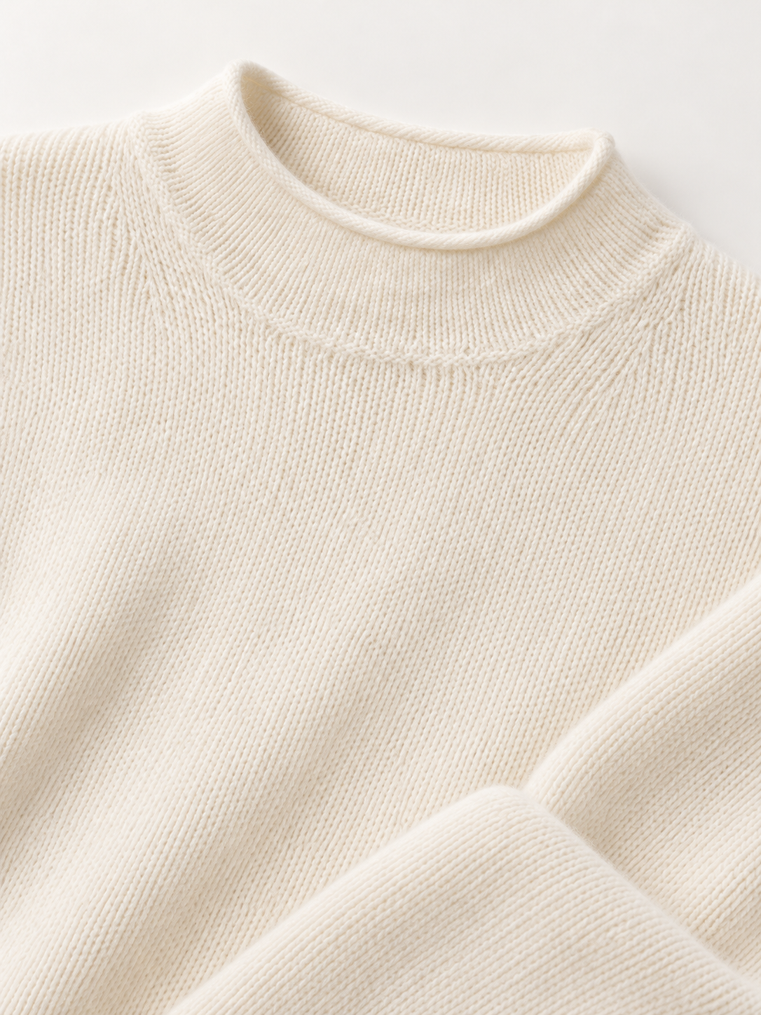Bark-Texture Mock-Neck Sweater in White — knit detail
