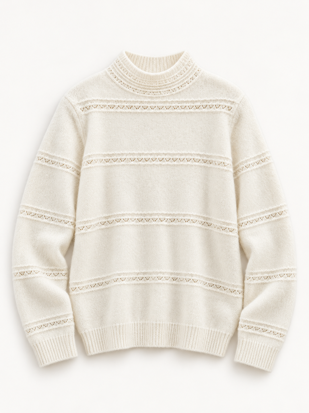 Openwork Mock-Neck Sweater in White — product front