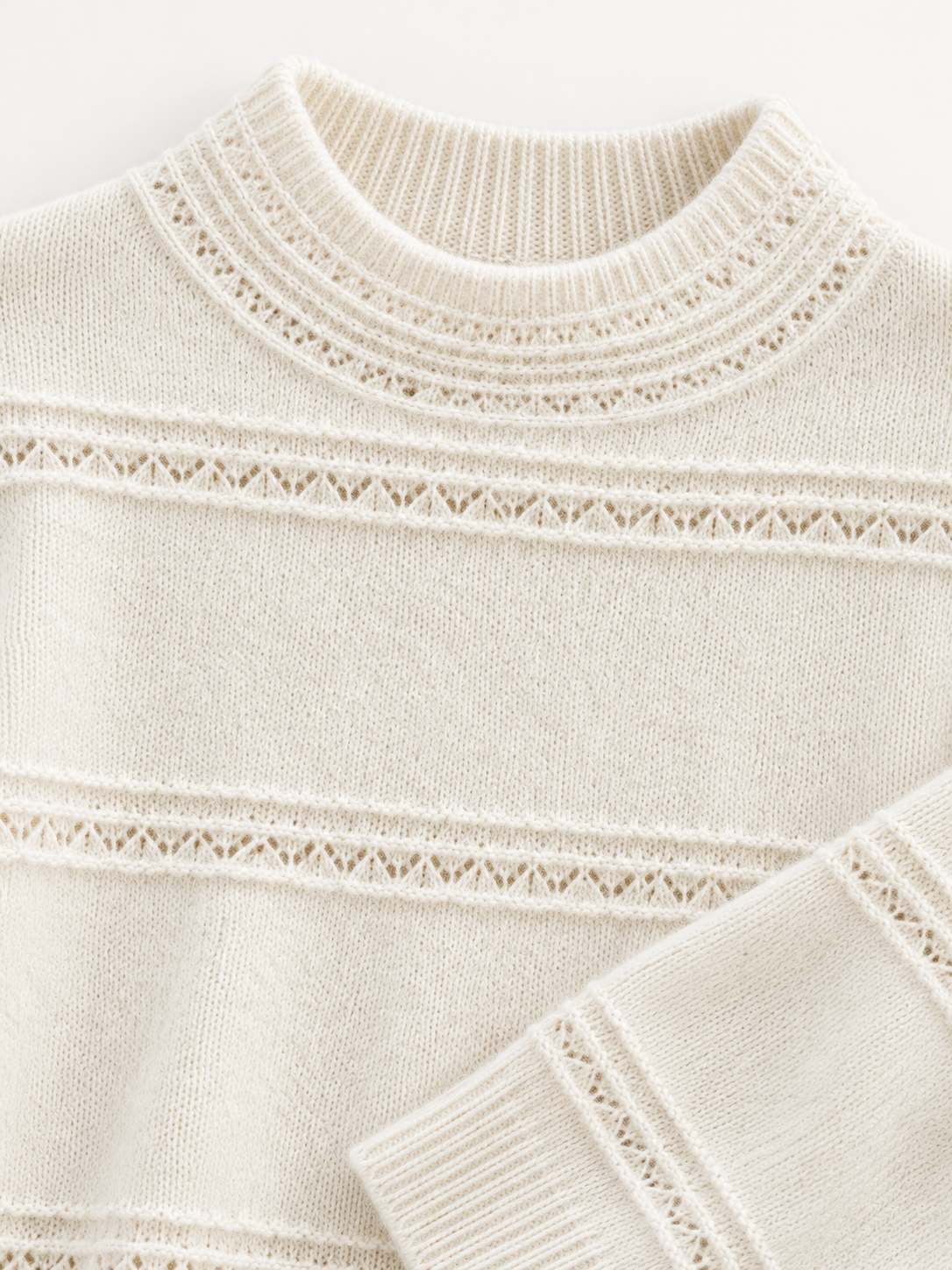Openwork Mock-Neck Sweater in White — knit detail