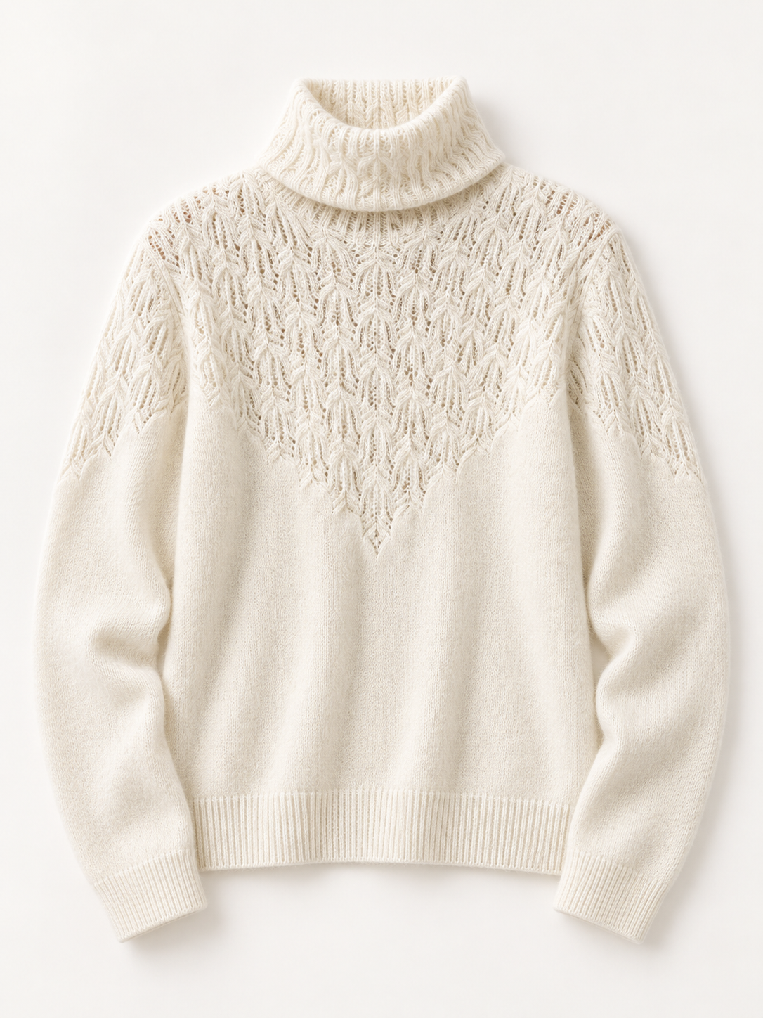 Openwork Draped-Neck Sweater in White — product front