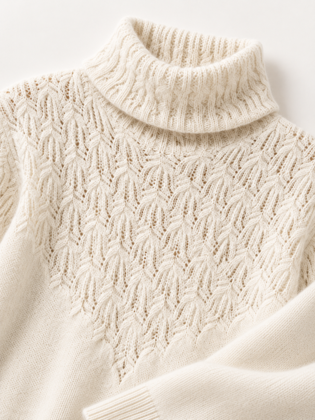 Openwork Draped-Neck Sweater in White — knit detail