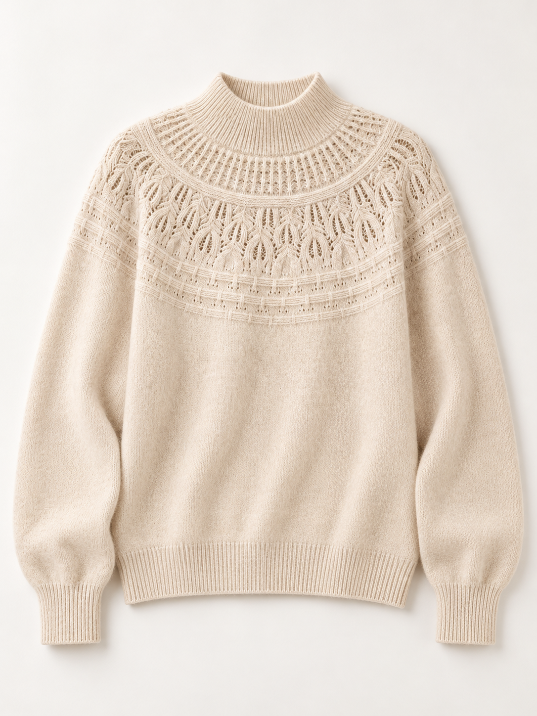Fair Isle Knit Sweater in Natural Ivory — product front