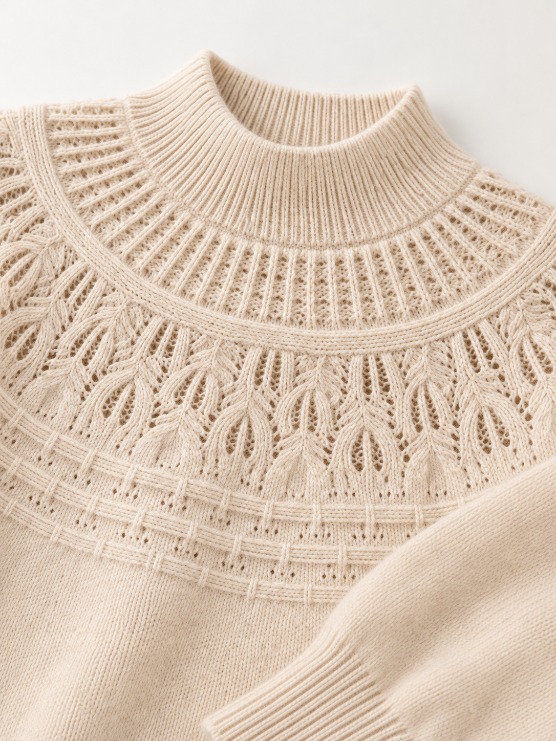Fair Isle Knit Sweater in Natural Ivory — knit detail