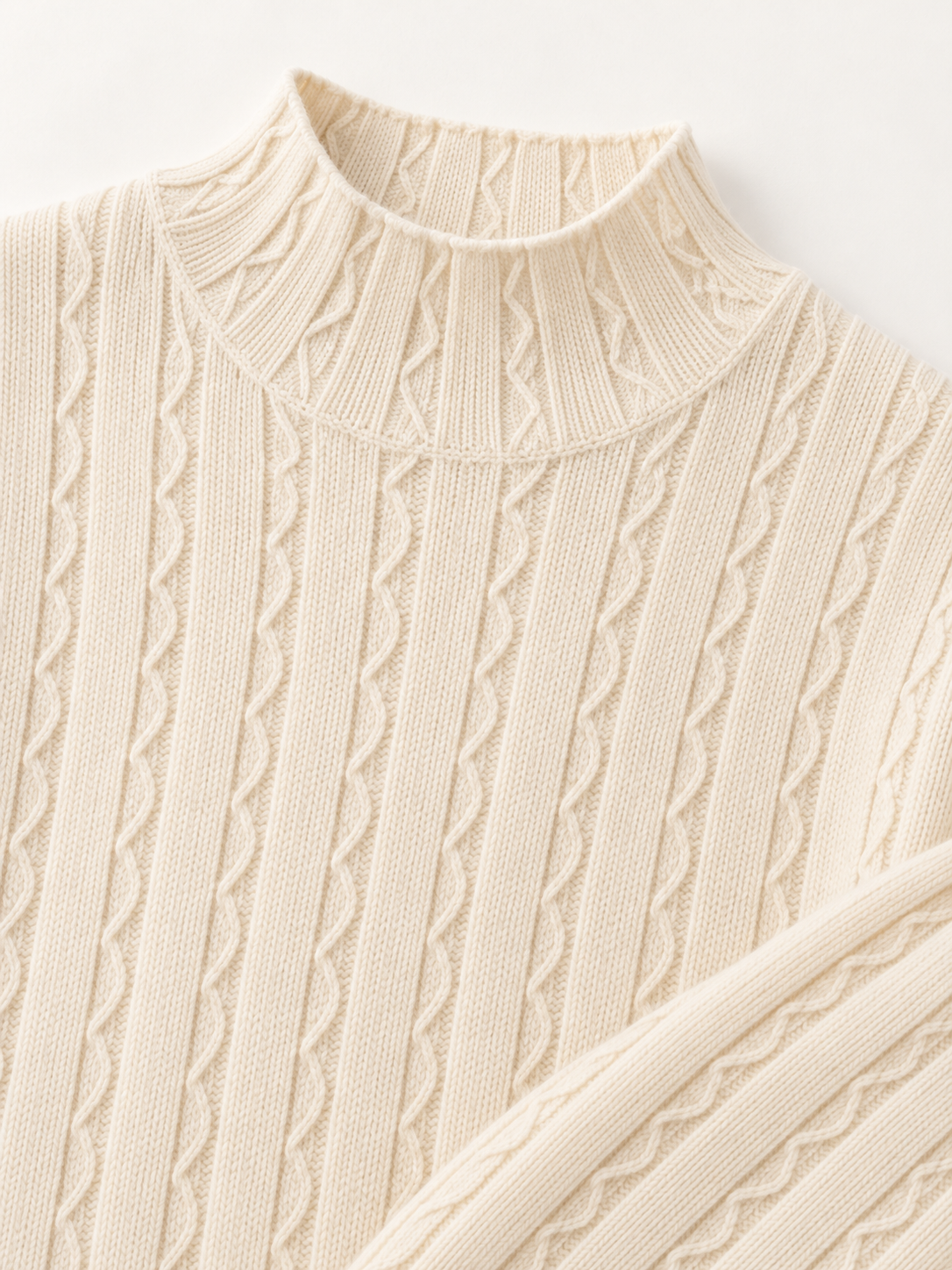 Wave-Texture Knit Sweater in White — knit detail