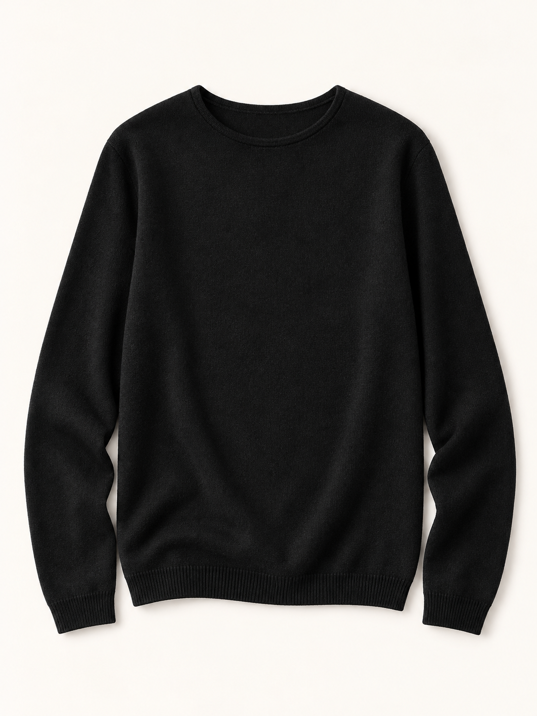 Roll-Edge Crewneck Knit Sweater in Black — product front