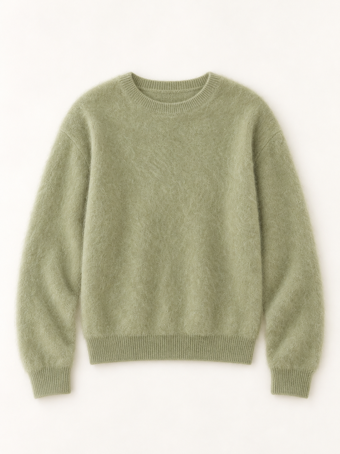 Brushed Crewneck Knit Sweater in Sage Green — front product view